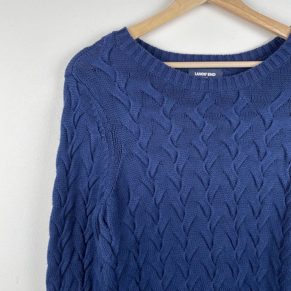 NEW Lands End Drifter Sweater Navy Blue Gradient Cable Knit Size S Tall - Picture 9 of 9